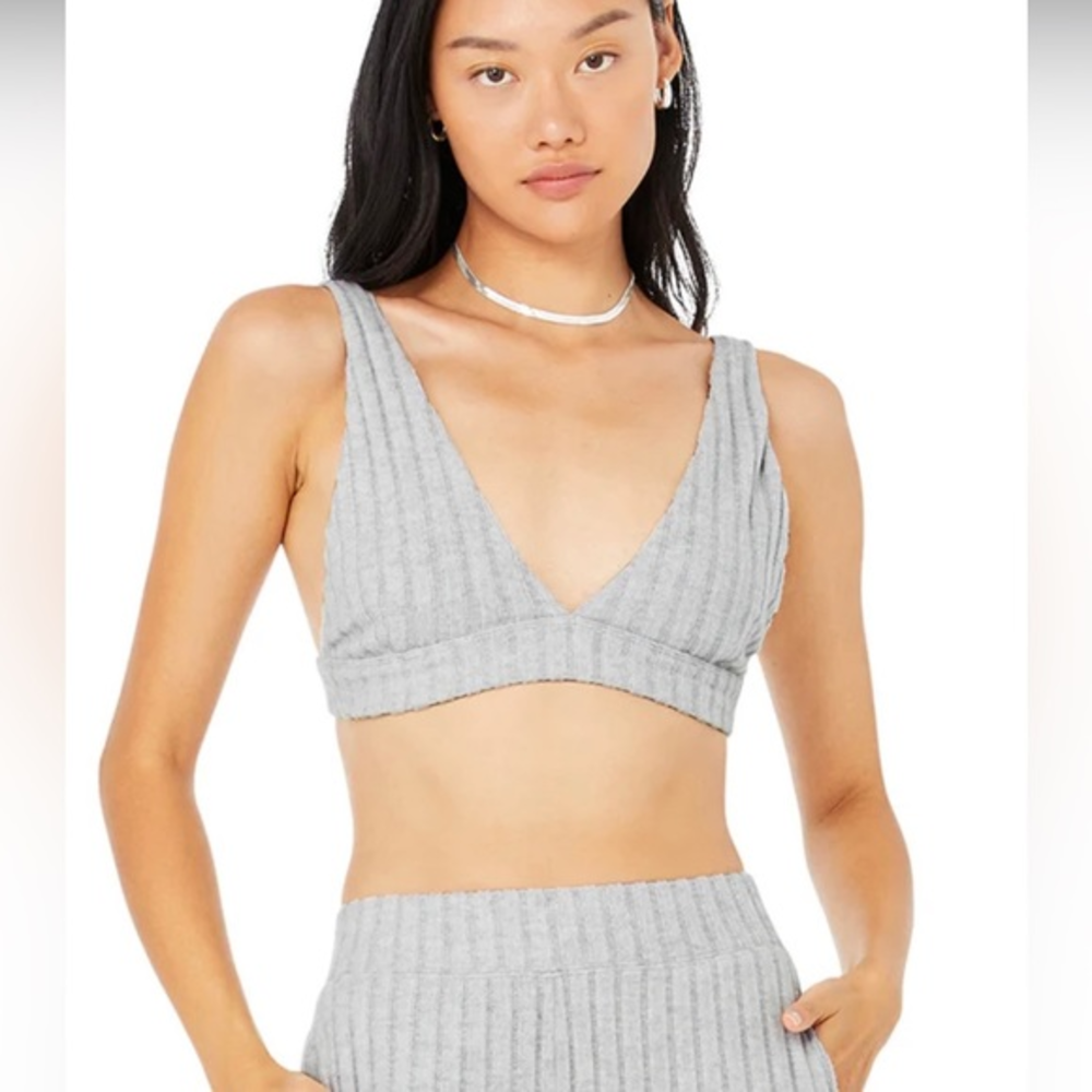 Alo Yoga Ribbed Take Comfort Bra in Athletic Heather Grey Sz‎ M